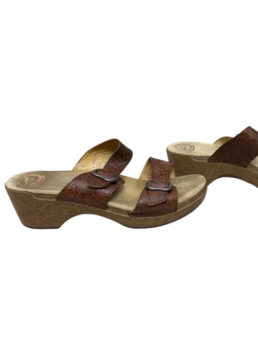 Dansko Womens Embossed Leather Floral Sophie Sandals Clogs Double Strap Sz 10.5